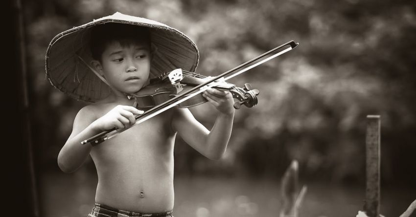 Talent - Grayscale Photography of Boy Playing Violin